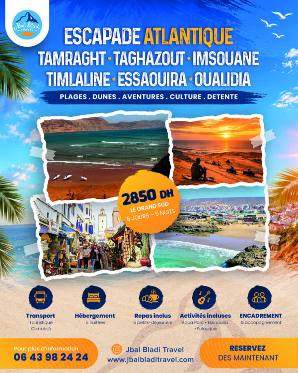 Escapade Atlantique : Tamraght – Taghazout – Imsouane – Timlaline – Essaouira – Oualidia